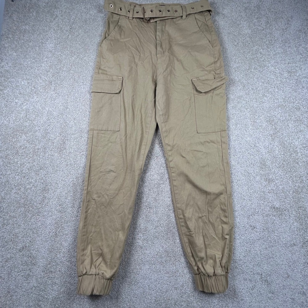 Almost Famous Khaki Tan Cargo Jogger Pants with Belted Waist Size Medium